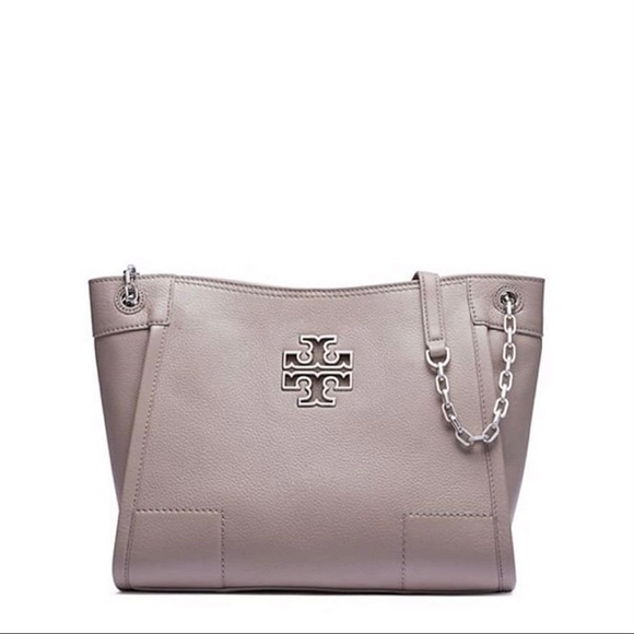 Tory Burch Handbags - Tory Burch Britten Gray Leather Tote Bag-EUC